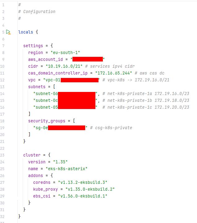 Parametric Terraform configuration for an EKS cluster
