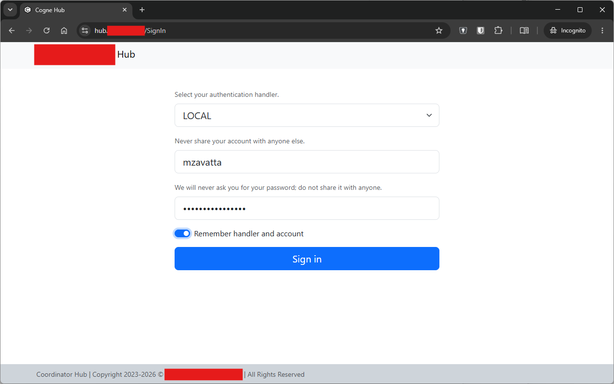 Coordinator sign-in screen