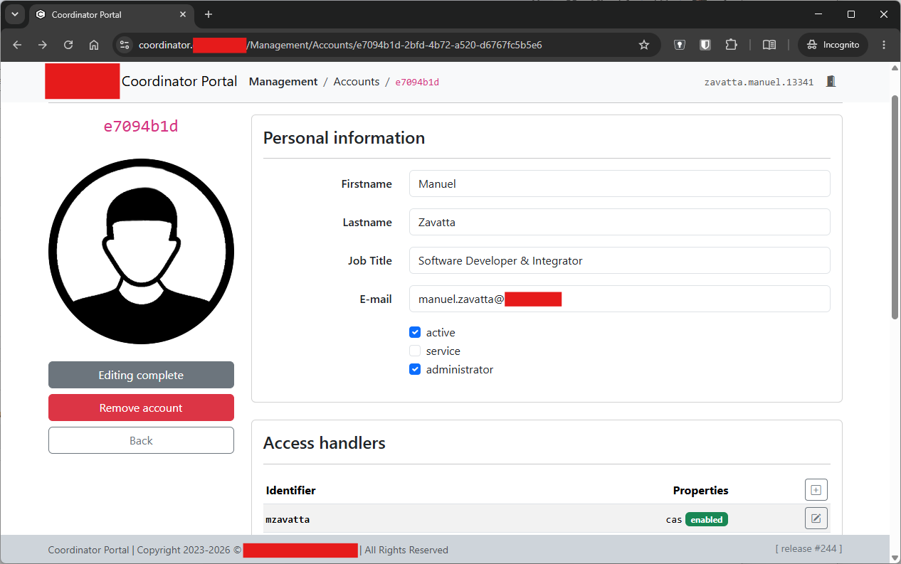 Coordinator account edit form