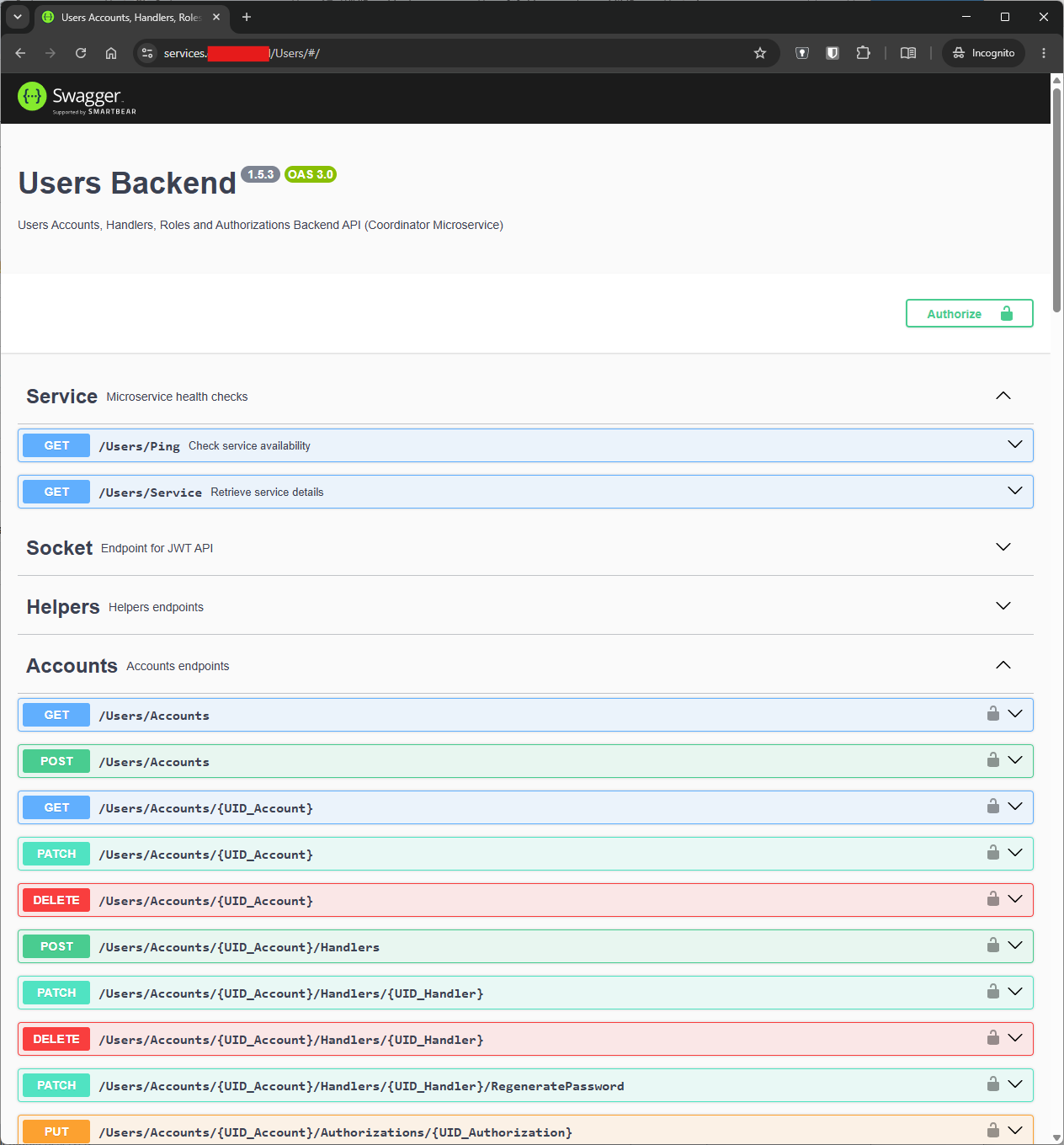 Coordinator Swagger documentation for the users backend